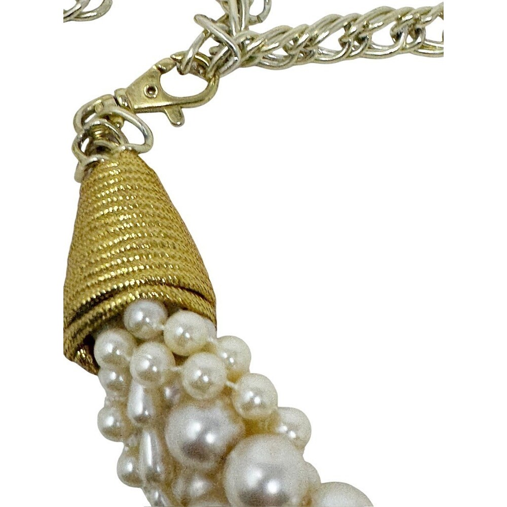 Vintage 80s Faux Pearl Cluster Net Belt Gold Tone Chain womens statement belt - Picture 7 of 9